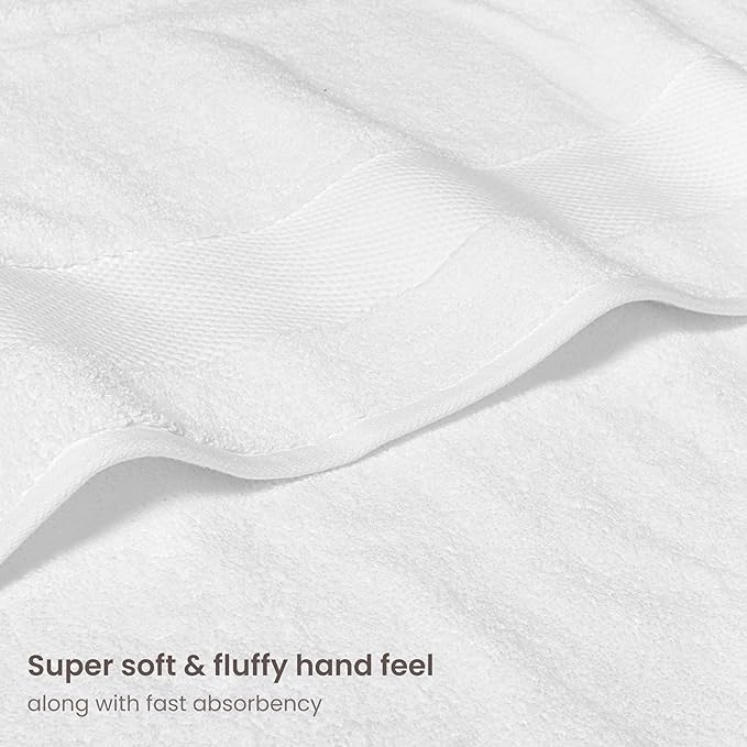 BIOWEAVES 100% Organic Cotton 700 GSM Plush 6-Piece Towel Set GOTS Certified, 2 Bath Towels, 2 Hand Towels & 2 Washcloths - White