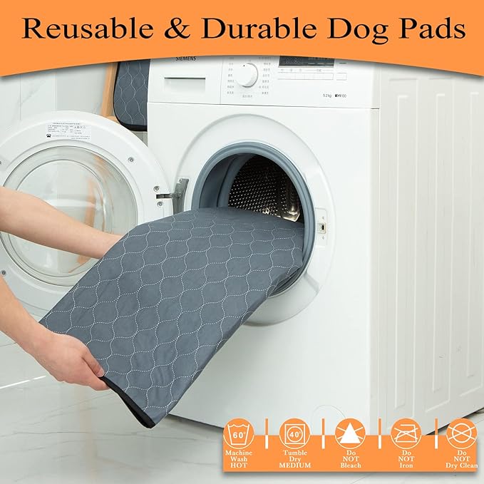 Bunlitent Reusable Pee Pads for Dogs, 5 Pack, 30"x34", Reusable Puppy Pads | Grey, Reusable, Fast Absorbent, Waterproof, Non-Slip, For Whelping, Training, Incontinence, For Dog Playpen, Crate, Car