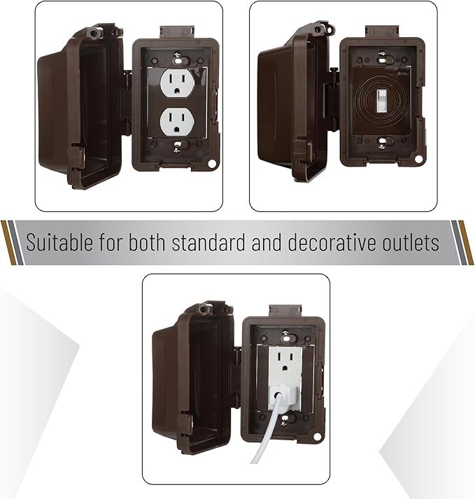 Bates- Weatherproof Electrical Outlet Cover, 1-Gang, Brown Outdoor Outlet Cover Weatherproof, Outdoor Plug Cover, Outlet Cover Box