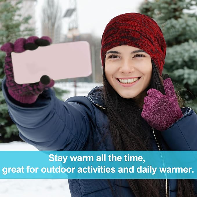 Winter Fleece Lined Beanie Hat Scarf Sock Touchscreen Gloves Set for Men Women