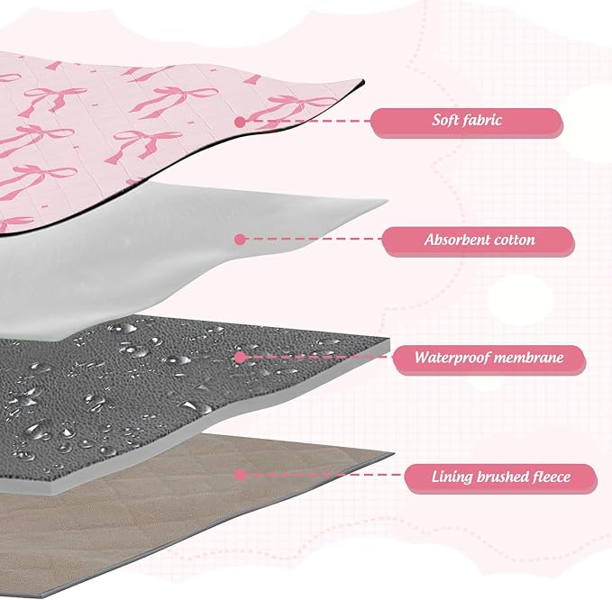JarThenaAMCS 7 Pcs Bow Ferret Cage Liner Set Ferret Critter Nation Cage Accessories Kit Pink Bowknot Washable Double Unit Set Pee Pads for Hamster Chinchilla Small Animal Accessory