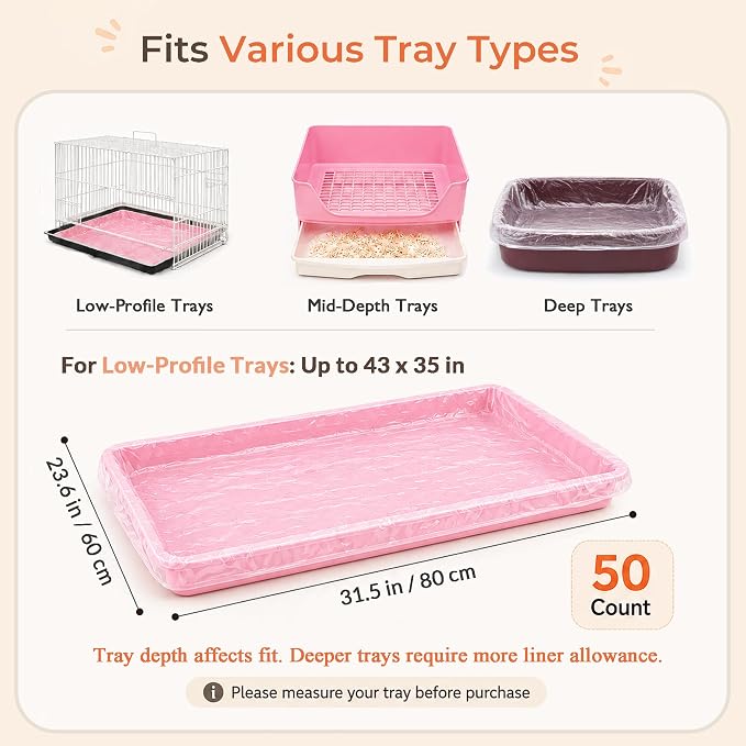 50 Disposable Cage Tray Liner Bags for Rabbits, Guinea Pigs & Birds | Pull-Over Tray Fit | Helps Contain Daily Mess | Faster Tray Changes | Less Scraping & Washing