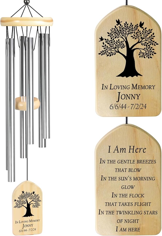 Personalized Memorial Wind Chimes - Sympathy Chime for Loss of Loved One, Bereavement and Remembrance Gift