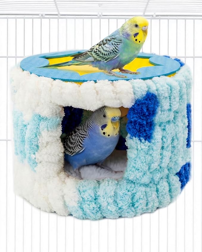 Bird Nest for Cage with Support Frame & Pad, Foot-Friendly Felt | Safe Hideout, Warm Bird Bed for Parakeets Lovebird Budgies, Winter Plush Coral Fleece Hammock Hut, Soft Washable Cozy House