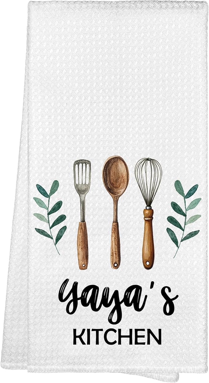 Yaya's Kitchen Towels, Yaya Grandma Christmas Birthday Gifts Hand Towels for Yaya Grandma from Grandkids, Rustic Farmhouse Decorative Tea Dish Towels for Room Mother's Day Decor 16x24 in