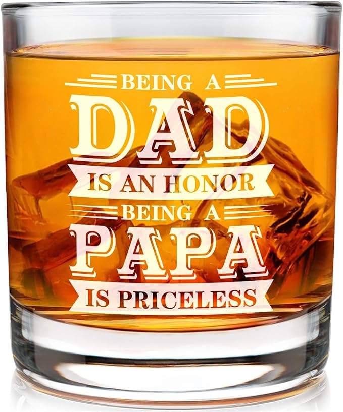 Papa Whisky Glass Birthday Gifts for Papas from Grandkids Being a Papa is Priceless 11Oz Old Fashioned Whisky Glass Christmas Fathers Day Drinking Glasses Present for Papas