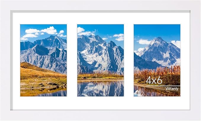Vittanly 8x14 Picture Frames Collage Wall Decor, Displays 3Pcs 4x6 Pictures with Mat or 1Pcs 8x14 without Mat, Collage Picture Frame for Horizontal or Vertical Display, White, 1 Pack