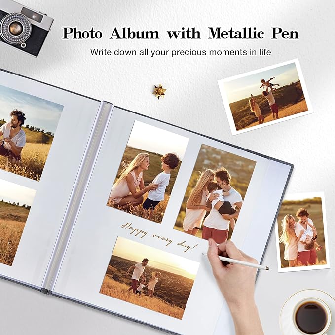 potricher Large Photo Album Self Adhesive 3x5 4x6 5x7 8x10 10x12 Pictures Linen Cover 40 Blank Pages Magnetic DIY Scrapbook Albums with A Metallic Pen (Red)