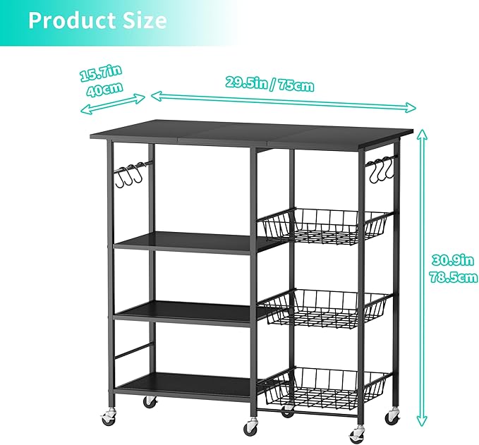 HapiRm Rolling Kitchen Microwave Cart - 4 Tier Microwave Table Stand with Pull-Out Baskets, Coffee Bar Baker's Rack with Wheels Rolling Storage Cart Organizer Shelf for Living Room Office, Balcony