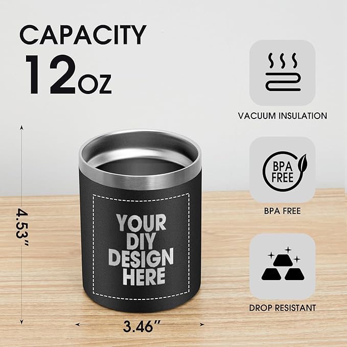Personalized Custom Tumbler Print in USA 12oz 10Pcs Stainless Steel Travel Coffee Cup with Lid & Straw Double Wall Insulated Mug With Colorful Text Logo Photo