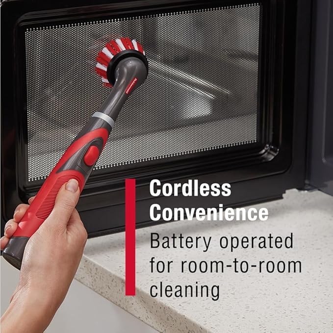 Rubbermaid Reveal Power Scrubber 5-Piece Kit, Cordless Electric Battery Powered Spin Scrub Brush, Water Resistant, for Home/Kitchen/Bathroom/Grout/Tile/Shower/Tub