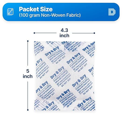 Dry & Dry 100 Gram [50 Packets] Silica Gel Packets Desiccants, Silica Packets - Rechargeable Silica Gel Packs, Desiccants Packets, Silica Gel