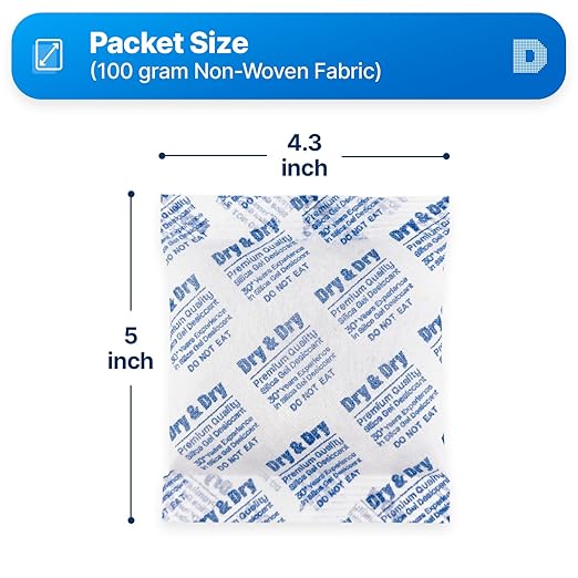 Dry & Dry 100 Gram [2 Packets] Silica Gel Packets Desiccants, Silica Packets - Rechargeable Silica Gel Packs, Desiccants Packets, Silica Gel