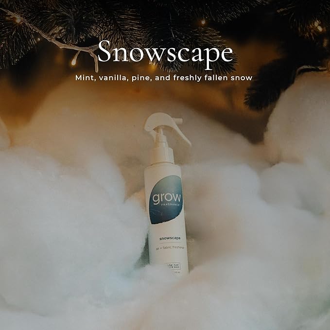 Grow Fragrance Certified Non Toxic, 100% Plant Based Fabric and Room Air Freshener Spray. Made with All Natural Essential Oils (Holiday 3 Pack - Pine Forest, Holiday Hearth, Snowscape) 3 x 5oz