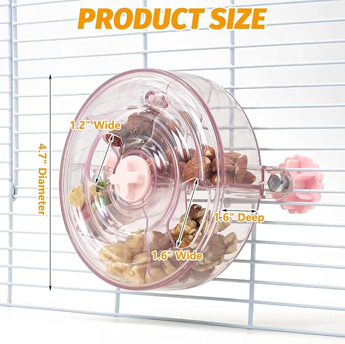 VCEPJH Rat Foraging Toy Interactive Slow Feeder with Transparent Rotating Treat Dispenser Wheel for Enrichment Activities Pet Rat Cage Accessories Ideal for Syrian Hamster Gerbil Mice (Pink)