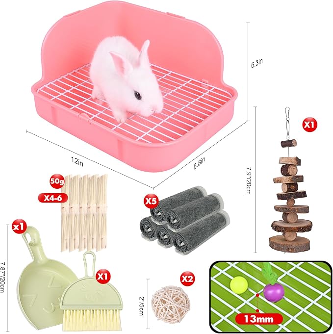 RUBYHOME Rabbit Litter Box Toilet, Plastic Square Cage Box Potty Trainer Corner Litter Bedding Box Pet Pan for Small Animals, Rabbits, Guinea Pigs, Chinchilla, Ferret, Galesaur, 11.4 Inches (Pink)