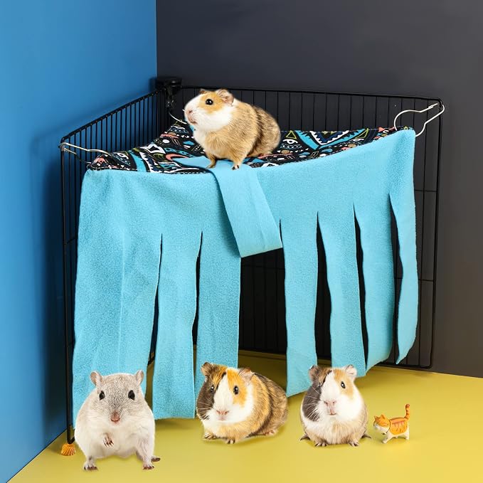 Shappy 2 Pcs Guinea Pig Hideout Hideaway Cage Hammock, Dots Pattern | Corner Hideout Hammock, Soft Fleece for Ferrets Chinchillas Hedgehogs, Cozy Hide with Fringe Curtain Design