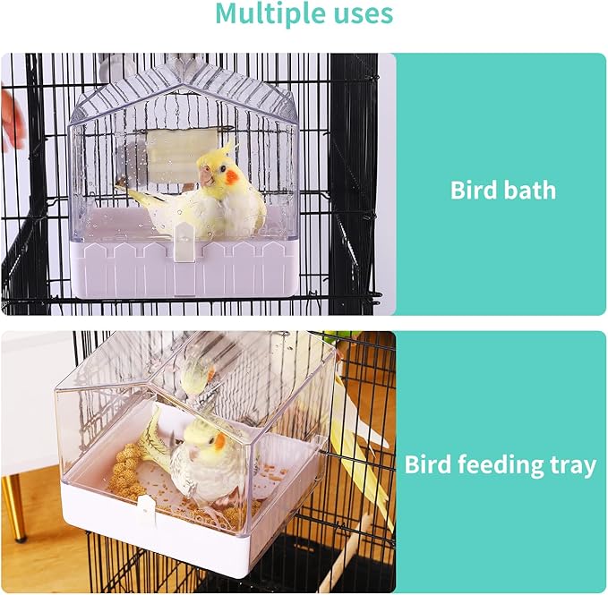 Colorday Hanging Bird Bath for Cage, Pet Parrot Bath, 6.7X6.7X7.74 inch | For Small to Medium Birds, Parakeets, Cockatiels, Budgie, Quaker, Conure, Lovebirds, Finches