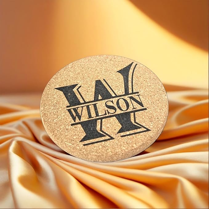 Set of 5 Personalized Custom Monogram Cork Coasters, Custom Wedding, Housewarming Gifts, Promotional Giveaways (Design #6)