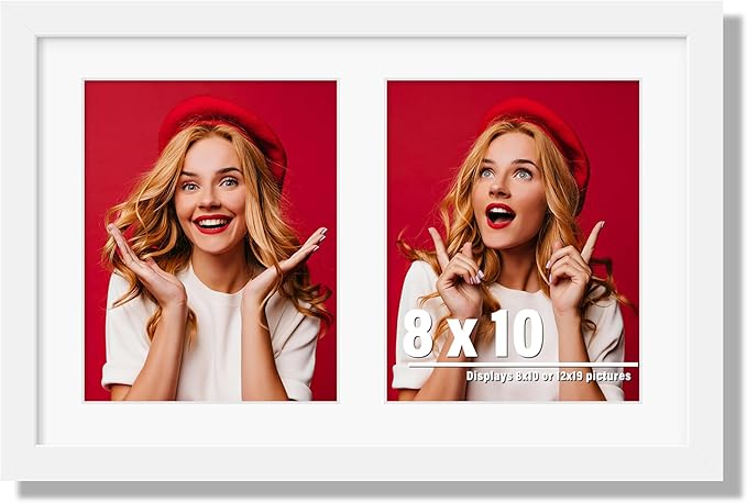 12x19 Double Picture Frame 8x10 Displays Two 8x10 inch Photos Collage Available Horizontal Wall Mounting Display and Vertical White
