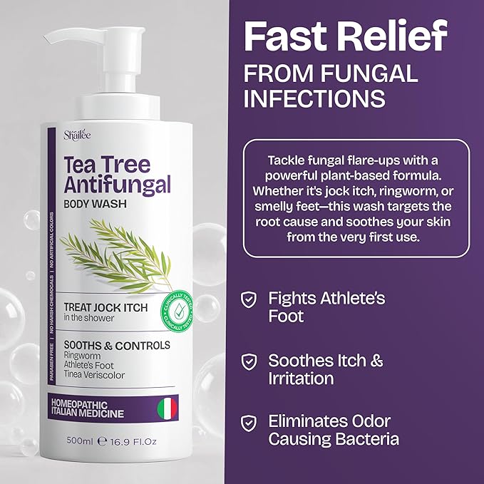 AntiFungal Body Wash With Tea Tree Oil | For Jock Itch, Athletes Foot & Ringworm | Paraben Free Tea Tree Soap For Men & Women 16.9 fl oz For All Skin Types
