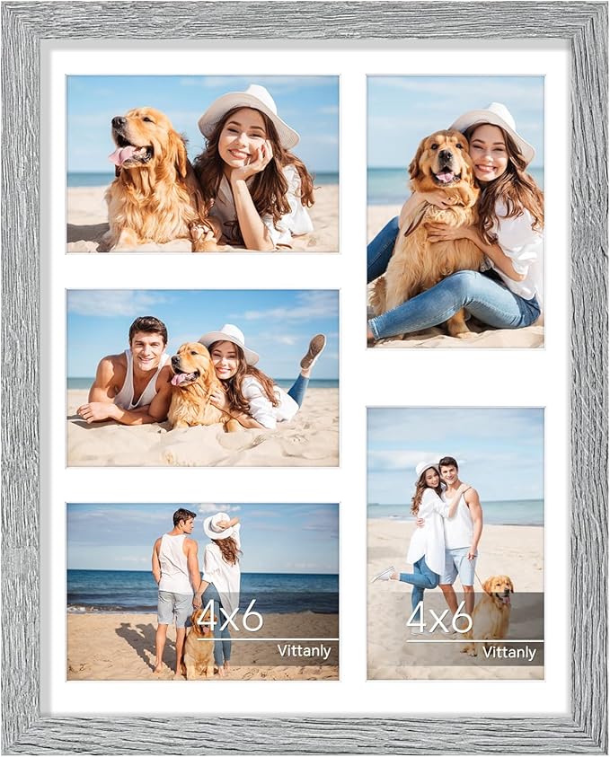 Vittanly 11x14 Collage Picture Frame, Displays 5Pcs 4x6 Pictures with Mat or 1Pcs 11x14 without Mat for Wall Mounting, Picture Frames Collage Wall Decor in Grey, 1 Pack