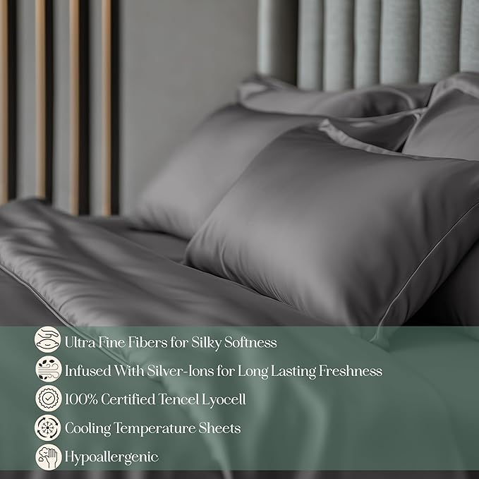 CASILVA Eucalyptus Sheets - Infused with Silver for Anti-Odor, Softer Than Silk Fibers, More Cooling Than Cotton - Perfect for Hot Sleepers & Sensitive Skin - 100% Tencel Lyocell - Full Sheet Set