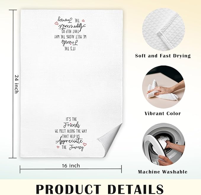JINYO Friendship Kitchen Towels, Friendship Gifts for Women Hand Towels, Best Friend Bestie Gifts Dish Tea Towels for Kitchen, Long Distance Friendships Gifts, 16x24 Inch