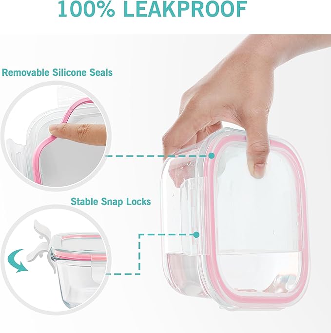 Vtopmart 8 Pack Glass Food Storage Containers with Airtight Lids, Glass Meal Prep Containers, Lunch Containers for Microwave, Oven, Freezer and Dishwasher, BPA Free