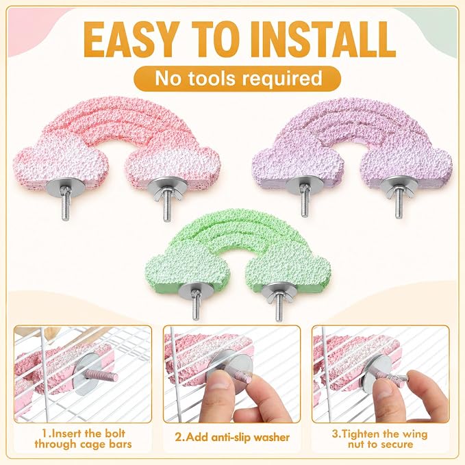 Novabright 3 Pack Bird Beak Grinding Stone Cloud Shaped Bird Perch 6.1 x 2.9 Inch Washable Birds Cage Accessories Parakeet Perches Replacement of Natural Wood Perches for Budgies Cockatiels Conures