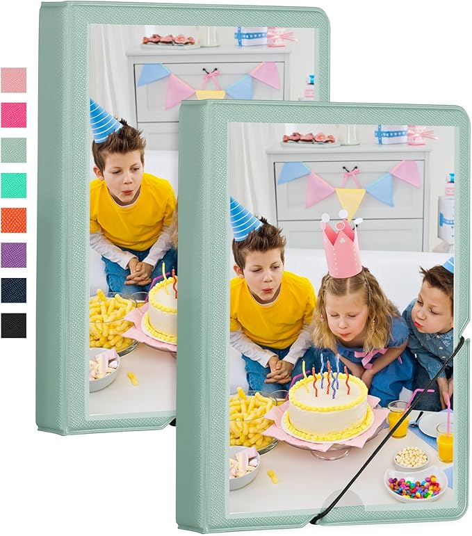 Lifting 2 Pack Small Photo Album 4x6 28 Pockets Plastic 4 x 6 Photo Book Album with Customizable Cover Mini Picture Album for Family Wedding Anniversary Baby Vacation (Mint Green)