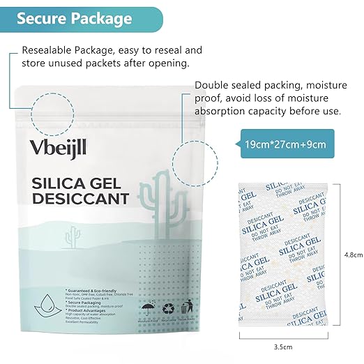 2 Gram (100 Pack) Color-Indicating Silica Gel Packets, Premium Food Grade Desiccant - Rechargeable Moisture Absorbers for Food Storage, Electronics, 3D Filament & Safes
