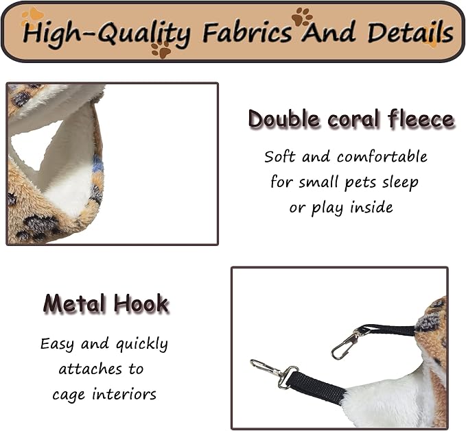 Guinea Pig Ferret Hammock for Cage - Machine Washable Double-Decker Hanging Bed - Fits Sugar Glider,Fancy Rat,Hamster,Gerbil - 13.3" x 13.3" Coffee-Footprints
