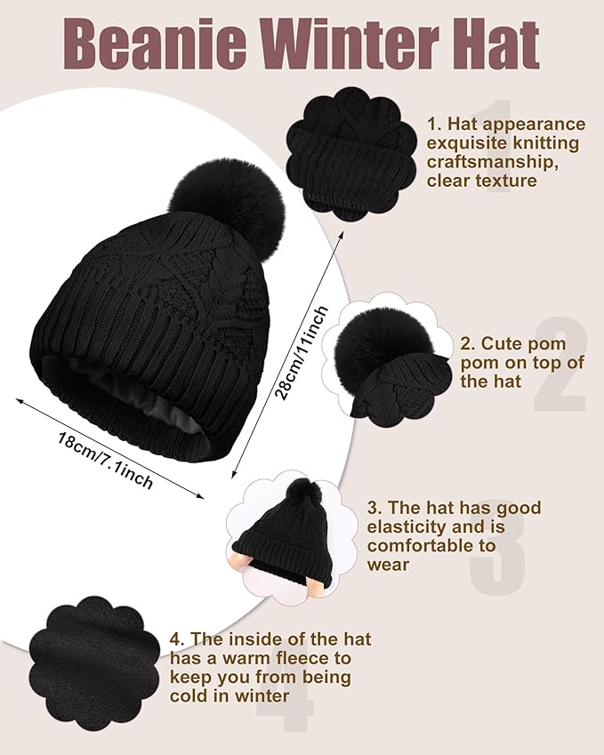 Geyoga 6 Pcs Winter Warm Set for Women Warm Beanies Hats Touchscreen Gloves Long Scarf Ear Muffs Socks Winter Gifts for Women