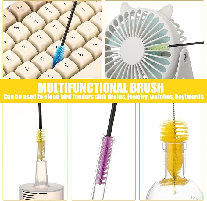 Hummingbird Feeder Cleaning Brush 19 Pieces 3 Size Mini Nylon Double Headed 2 in 1 Hummingbird Brush Hard to Reach Places Tiny Cleaning Kit(Yellow)
