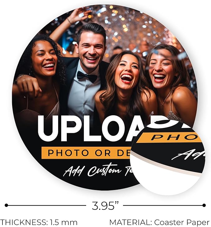 10 Pack, Personalized Drink Coasters, Custom Cardboard Coasters with Photo and Text, Design Your Own Coaster for Events, Parties, Bars, and Unique Gifts, 3.95" Round