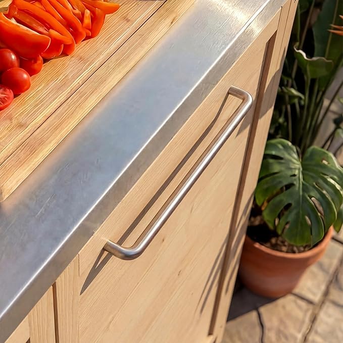 MOUMON Patio Kitchen Sink Cabinet with Stainless Steel Countertop, Solid Cedar Patio Prep Table with Trash Bin Compartment, Outdoor Cooking Station, Sink not Included, Oak 51.2”W x 23.6”D x 37.4”H