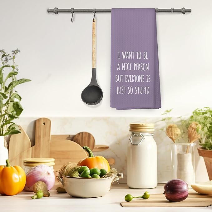 Funny Humorous Purple Kitchen Towels Adult Humor, Sarcastic Gifts for Women Hand Towels for Bathroom, I Want to Be a Nice Person Decorative Tea Towels Dish Towels 16x24 Inch