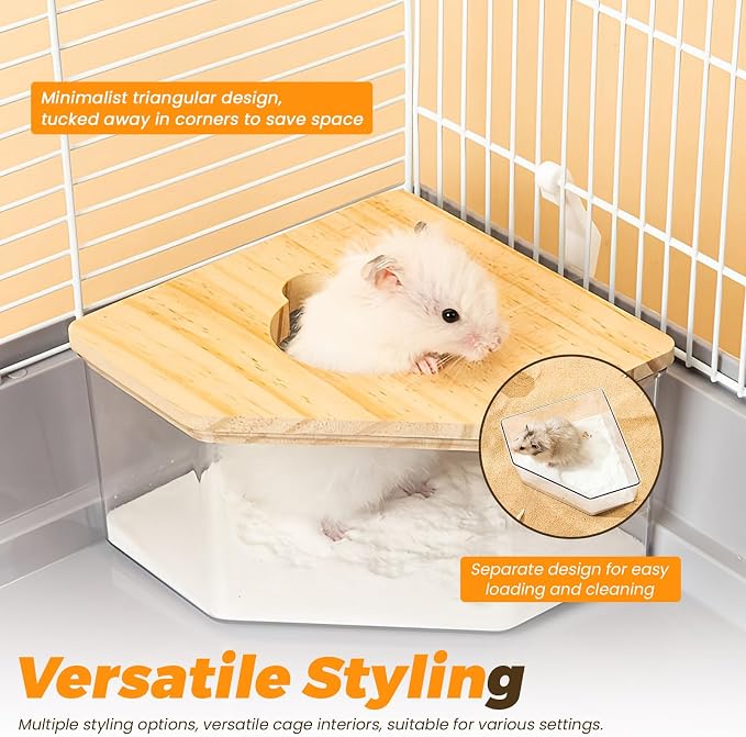ASTIMESA Plastic Hamster Sand Bath Container with Ladder, Clear Hamster Litter Box Tub Wood Cover for Chinchilla Pet Gerbil Guinea Pig Digging Small Animal House Pentagon