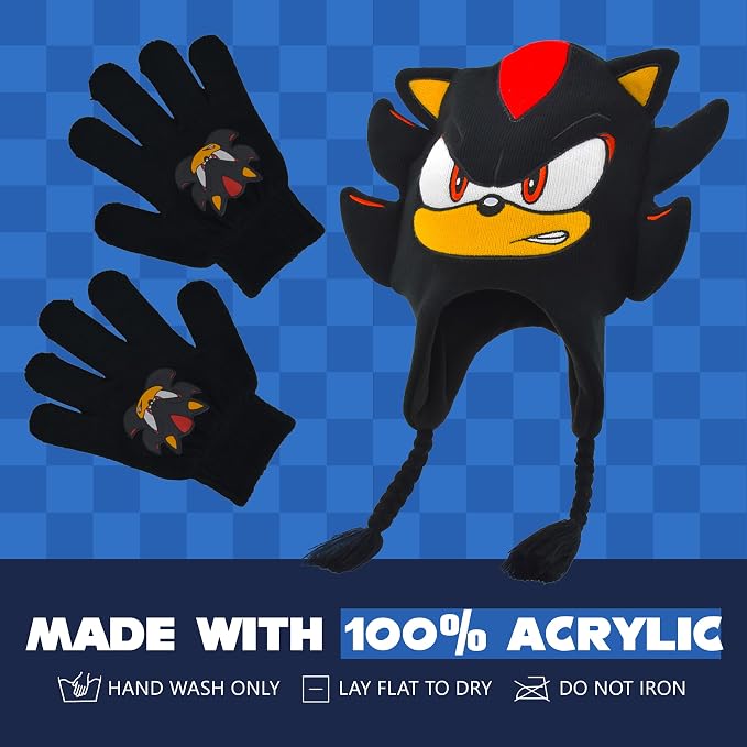 Concept One Sonic The Hedgehog Beanie Hat and Glove Set, Kids Knitted Winter Hat and Gloves