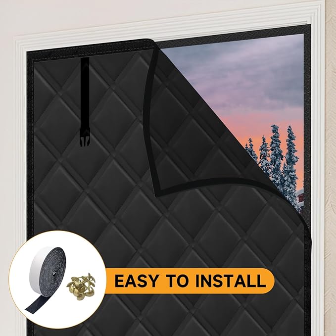 Winter Insulated Window Curtain 39"x63", Oxford Cloth Thermal Insulated Window Cover with Buckles,Heavy Duty Window Insulation Kit Fits Windows Size up to 38"x62",Black
