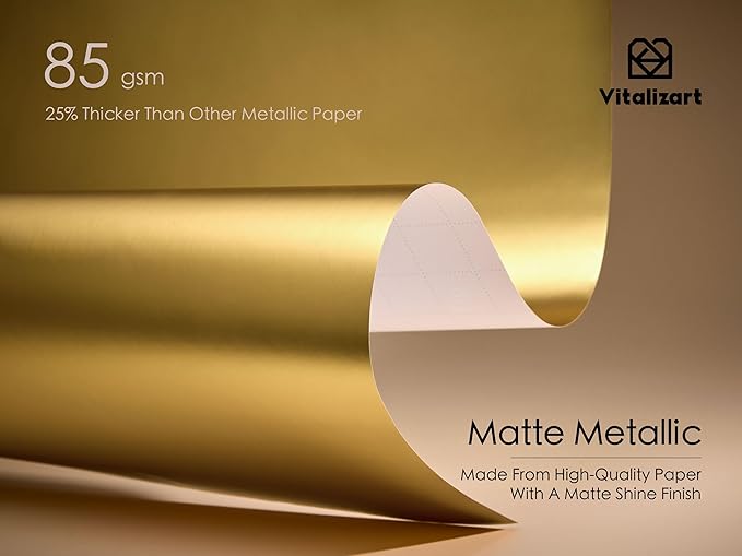 Vitalizart Gold Matte Metallic Wrapping Paper Set 17" With Silk Satin Ribbon & Gift Tags Christmas Gift Wrapping Birthday Baby Shower Wedding Bouquets Handmade Crafts 197"(16.4 Ft) Gold Ribbon