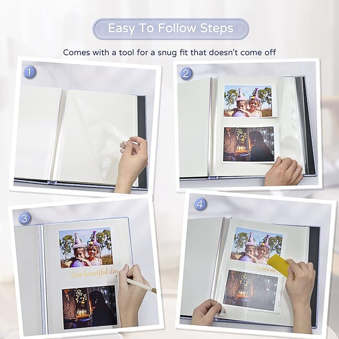 Popotop Large Photo Album Self Adhesive 4x6 5x7 8x10 Scrapbook Album DIY Picture Book,Gifts for Mom,Family Baby and Wedding,with Metal Pen and Plastic Board