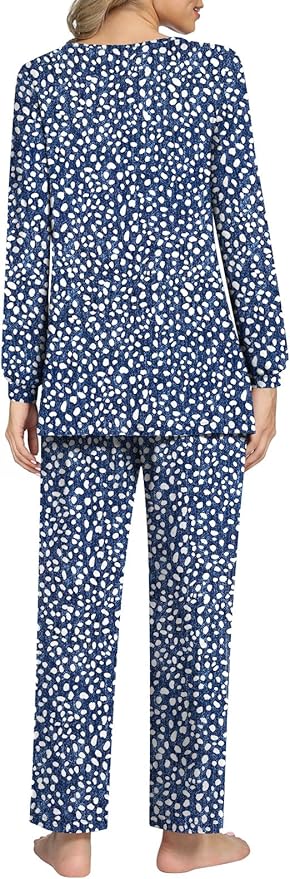Anyally Women's Plus Size Pajama Sets Ladies Fall Pjs 2 Pieces Lounge Outfits V Neck Long Sleeves Sleepwear with Pockets