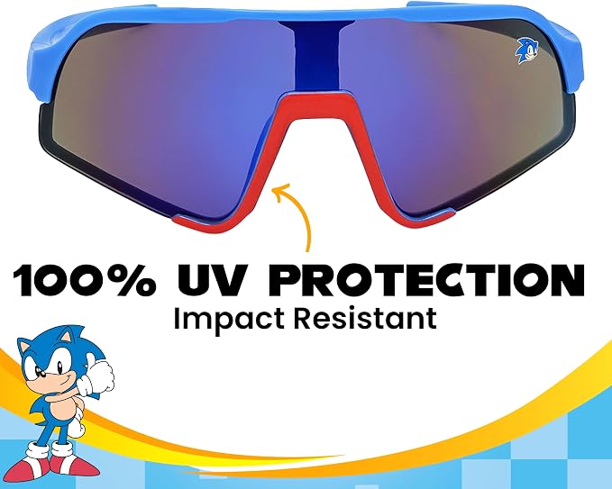 ARKAID Sonic the Hedgehog Boys Sunglasses | 100% UV Protection | Official Sega Sonic the Hedgehog Boys Sunglasses | Impact Resistant | Gift Idea | Fits Most Kids