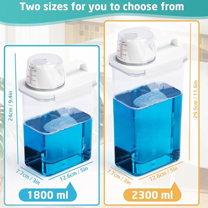 Laundry Detergent Dispenser-2 Pack, 61 oz Detergent Dispenser with 4 Removable Labels, Laundry Soap Dispenser for Laundry Room Organization and Storage, BPA Free & PET Plastic Clear