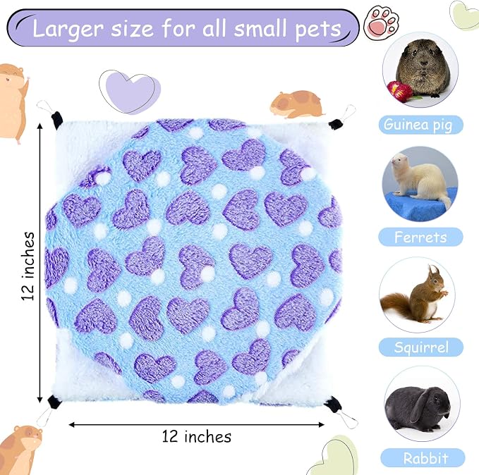 Boao 2 Pcs Guinea Pig Rat Hammock for Pet, Purple, Coffee, Heart Pattern | Ferret Hamster Hanging Hammock, Guinea Pigs Accessories, for Small Animals Chinchilla Parrot Sugar Glider Ferret Squirrel