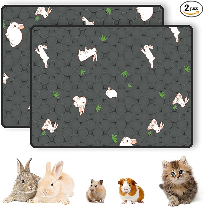 2-Pack Guinea Pig Cage Liner, 36in x 48in Fast Absorption Washable Bedding Pee Pads for Dogs Puppy Rabbit Small Animal Cage Mat, Leakproof & Non-Slip