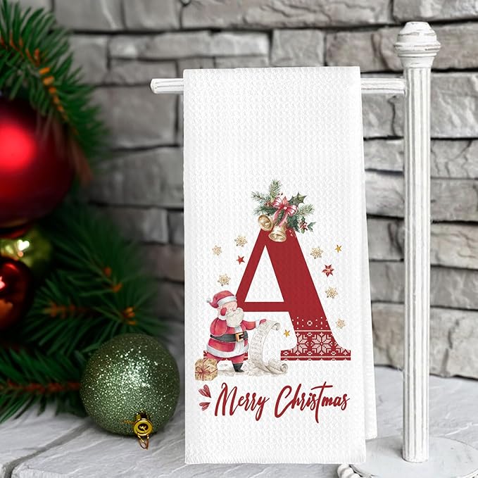 Christmas Initial Letter A Kitchen Towels Personalized Gifts Dish Towels Hand Towels for Kitchen Decorations, Christmas Birthday Gifts for Women, 24x16 Inch