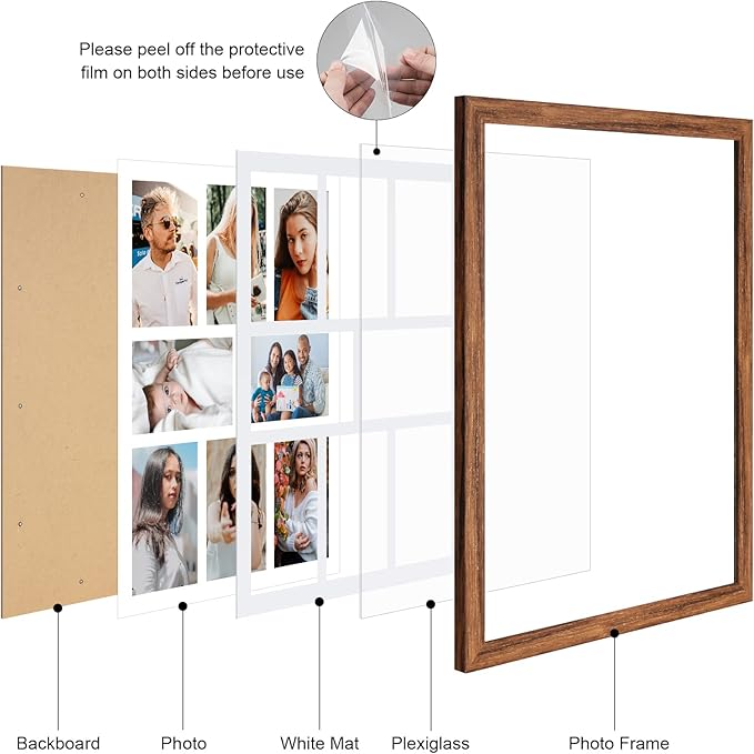 13x17 Collage frame with 8 Openings 4X6 Pictures, Multiple Picture Frame with Mat, Wall or Tabletop Decor, Carbonized Brown Wood Grain,2 Pack